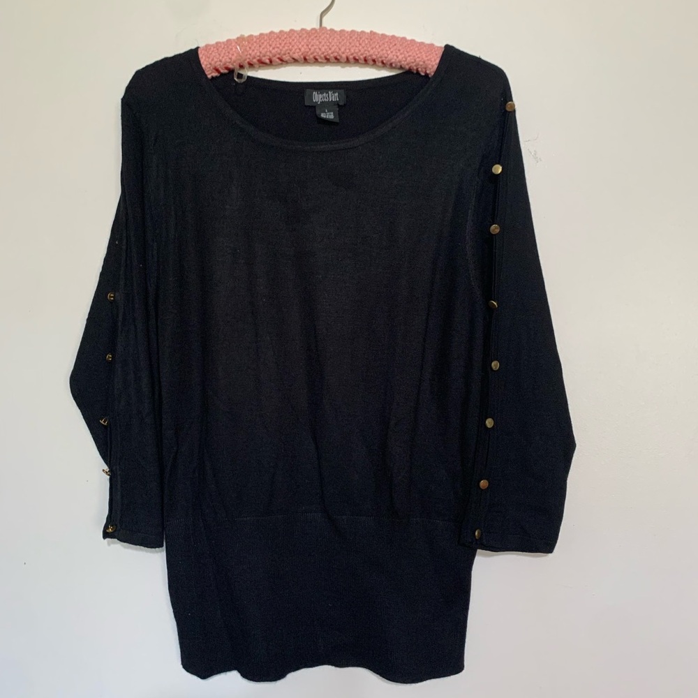 Black Lightweight Button-Trim Pullover Sweater Large